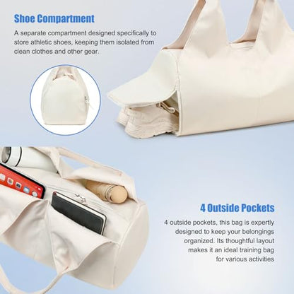 forestfish Yoga Gym Bag for Women with Shoes Compartment & Wet Dry Storage Pockets Lightweight Duffel Bag, Beige - color: Beige