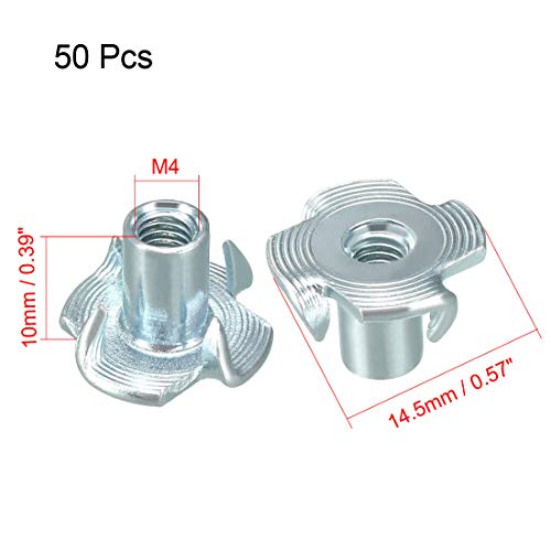 uxcell M4 4 Pronged Tee Nut T-Nut for Table Legs Rock Climbing Wall Woodwork Holds Wood Cabinetry 50Pcs - size: M4