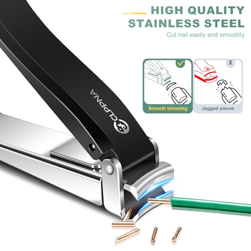 Nail Clippers for Men with Catcher, CLPPNA Heavy Duty Finger Nail Clippers Adult, Stainless Steel Nail Cutter, Fingernail & Toenail Clippers Ideal Gift for Men & Grooming Gifts - style: Black(3.46x0.55 inch）