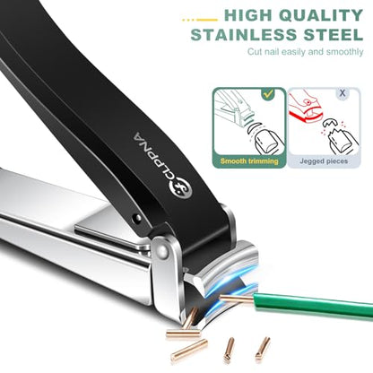 Nail Clippers for Men with Catcher, CLPPNA Heavy Duty Finger Nail Clippers Adult, Stainless Steel Nail Cutter, Fingernail & Toenail Clippers Ideal Gift for Men & Grooming Gifts - style: Black(3.46x0.55 inch）
