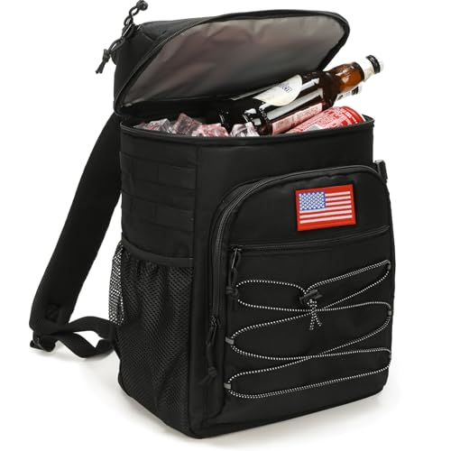25L Insulated Cooler Backpack Water-Resistant Molle Cooler Bag for Camping | 25L Large Capacity Tactical Cooler Backpack Bag with Compartment Insulation Water-Resistant & Leakproof Durable & Comfortable - color: Black