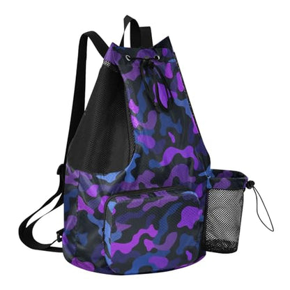 Drawstring Climbing Gym Bag With Water Bottle Pocket Drawstring Bags with Wet Dry Compartments Camouflage Purple Black Blue