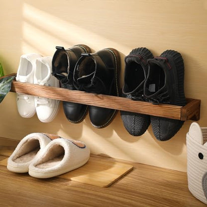4 Pcs Wall Mounted Wooden Shoe Rack 30 Inch Rustic Wood Wall Hanging Shoe Rack Space Saving Footwear Holder Shoes Storage Organizer for Mudroom, Entryway, Closet (Burnt Wood) - color: Burnt Wood