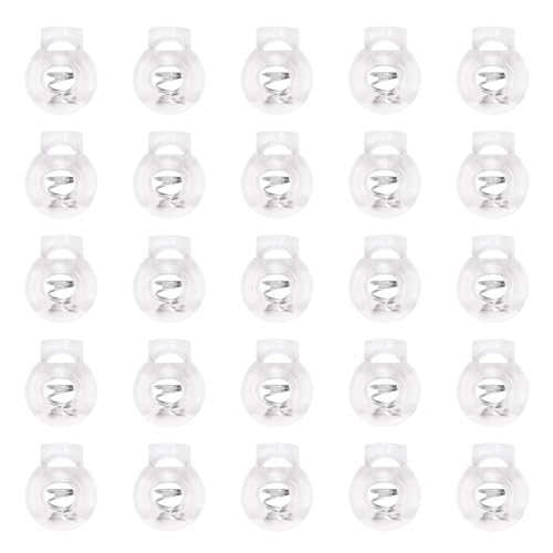 Shapenty Clear Plastic Cord Locks Round Single Hole Spring Toggle Stoppers for Drawstring Bags Short Shoelace, 18x15mm