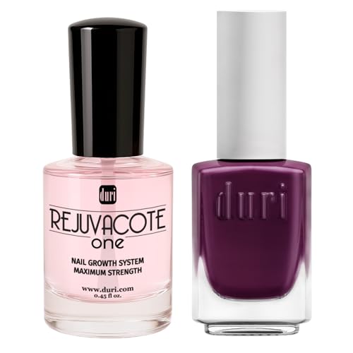 Duri Rejuvacote 1 Nail Growth System + 566 Dragontini Plum Purple Nail Polish Bundle - Nail Strengthener & Glossy Dark Purple Color Duo, Fall Manicure Set, 0.45 Fl Oz Each - color: Dragontini + Rejuvacote 1 (Pack of 2)