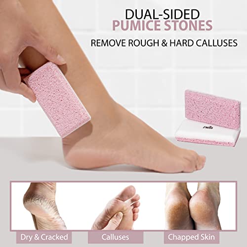 Glass Pumice Stone Callus Remover for Feet, Elbows, Hands, and Knees, Spain Made - 2 in 1 Pedicure Exfoliator and Scrubber for Rough, Hard Skin (Pink Color) - style: Pink - 2 Count ( Pack of 1)