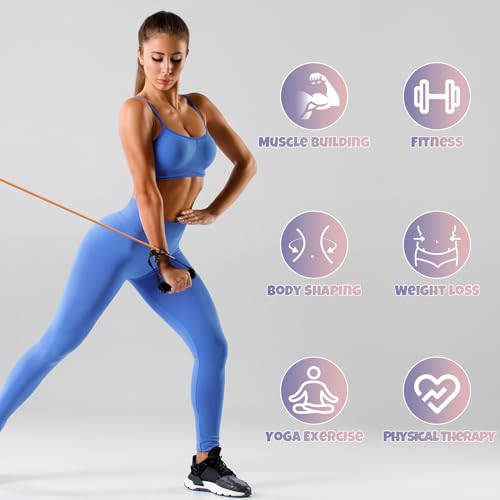 RitFit Single Resistance Exercise Band with Comfortable Handles - Ideal for Physical Therapy, Strength Training, Muscle Toning - Foam Padding Door Anchor and Starter Guide Included - size: 45-50lbs