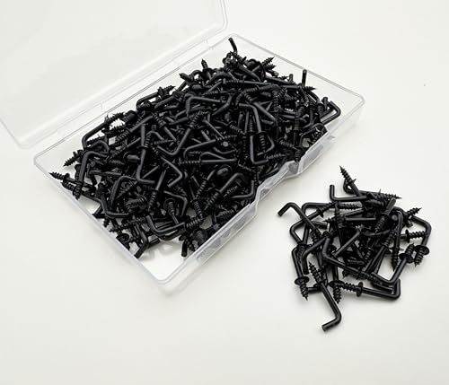 300 PCS 1/2 Inch Screw in Hooks, Mini 7 Shaped Right Angle Screw Hanger,Black L Shaped Hook, Perfect for Lamp,Plants,Decorations,kitchenware and DIY Crafts - size: 1/2inch 300pcs