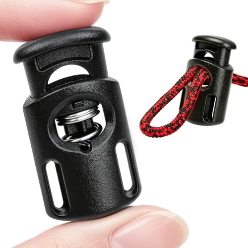 12 PCS Cord Locks for Drawstrings, Plastic Spring Toggle Stopper Clasp, Adjustable Shoe Lace Lock for Sneakers Boots - color: 01-black 12pcs