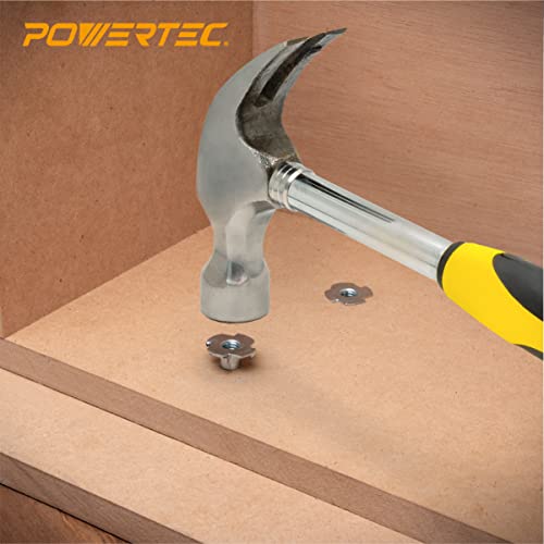 POWERTEC 1/4-20 T Nuts, 50 Pcs | 4 Pronged Tee Nuts for Bolts and Stem Caster Wheels, Threaded Inserts for Wood Working, Rock Climbing Holds and Furniture, For Use with Hammer | 9/16" length (QTN1102)