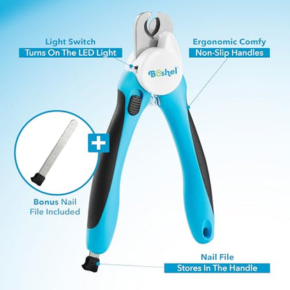 Boshel LED Large Dog Nail Clippers with Quick Sensor, Light, and Safety Guard, Pet's Sharp Toenail Cutter and File - size: LED - Large/Medium