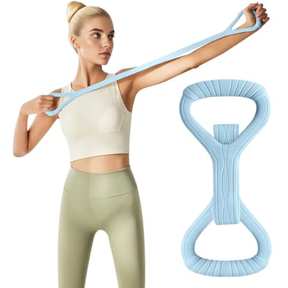 Figure 8 Fitness Band with Handle,Exercise for Arm & Shoulder,Yoga,Stretch | Non-Slip Ropes ,Elastic Bandsfor Women,Back Training Exercise Equipment - color: blue