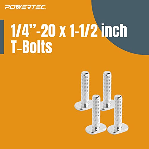 POWERTEC 71484 T Track Knob Kit w/ 7 Star Knob, 1/4-20 Threaded Bolts and Washers, Set of 4 T Track Bolts, T Track Accessories for Woodworking Jigs and Fixtures (Pack of 4) - size: 1/4"-20 T track knob kits, Set of 4 (Pack of 4)