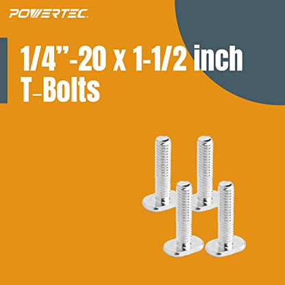 POWERTEC 71484 T Track Knob Kit w/ 7 Star Knob, 1/4-20 Threaded Bolts and Washers, Set of 4 T Track Bolts, T Track Accessories for Woodworking Jigs and Fixtures (Pack of 4) - size: 1/4"-20 T track knob kits, Set of 4 (Pack of 4)