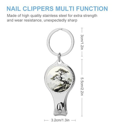 Pine on Mountain Slope Metal Nail Clipper, Nail Cutter with File & Bottle Opener Keychain for Men Women, Portable Nail Tool for Travel Outdoor Daily Use