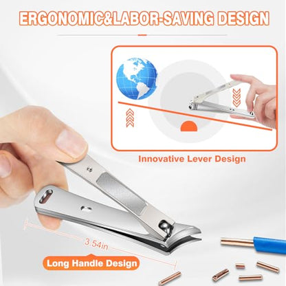 Nail Clippers for Men with Slanted Curved Blade, Large Heavy Duty Fingernail Clipper Stainless Steel Slanted Nail Cutter with Long Handle Gifts for Men Women Adults - style: Silver Ingrown Toenail Clippers