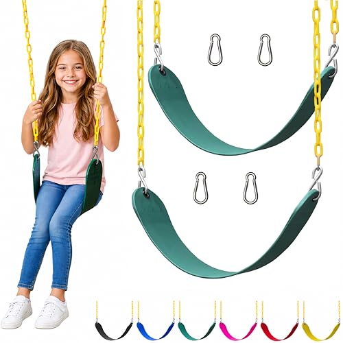 Jungle Gym Kingdom Swing for Outdoor Swing Set - Swing Seat Replacement Kit with Heavy Duty Chains - Backyard Swingset Playground Accessories for Kids - Green, 2 Pack - color: Green, size: 2 Pack