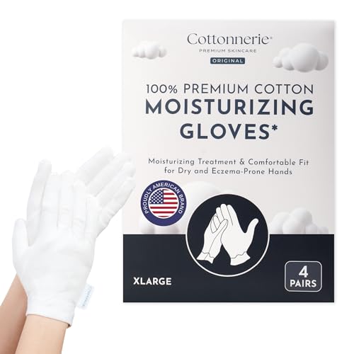 4 Pairs Cottonnerie Original Cotton Gloves for Dry Hands Sleeping, Moisturizing Gloves Overnight, Hand Moisturizer Gloves, Moisture Gloves for Dry Hands Overnight, Sleeping Gloves, X-Large - size: Original X-Large
