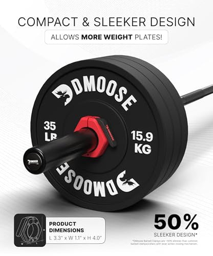 DMoose Fitness Barbell Clips 2 Inch (Pair) - Quick Release Olympic Barbell Clamps & Collars with Anti Slip TPR Grip for Secure Weightlifting and Powerlifting - Weight Clips for Bars at Home or Gym - color: Red, style: Magnetic