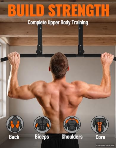 Fitarc Joist Mount Pull Up Bar, Wall Chin Up Bar Ceiling Mount for Beams, Heavy Duty Steel Construction, Home Gym Workout Equipment -Patent Pending - color: Joist Mounted for 8-9ft Beams, Upgraded Grip