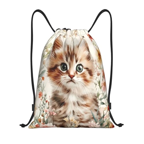 Drawstring Sports Backpacks - Lightweight Swim Gym Bags for Women Men String Sackpack for Beach Travel Yoga(Small, Flower Cat) - color: Flower Cat, size: Small