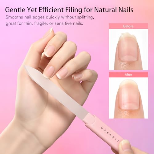 Makartt Glass Nail File for Natural Nails: Reusable Nail Care Tool, Pink | Fast Shaping & Gentle Smoothing, Double-Sided Sandblasted Surface, Washable, Portable Lightweight Manicure Gift with Case - color: 1pc Pink glass nail file