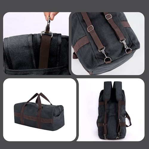 Large Canvas Travel Duffle Bag Heavy Duty, 3-in-1 Convertible Travel Bag with Backpack Straps for Gym, Sports, Travel, Camping(Dark Grey) - color: Dark Grey