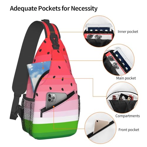 Cute Cartoon Watermelon Crossbody Sling Bags for Women Men Watermelon Background with Black Seeds Travel Sling Backpack Casual Shoulder Bag Tropical Summer Fruit Gym Sports Hiking Daypack - color: Red Pink Green
