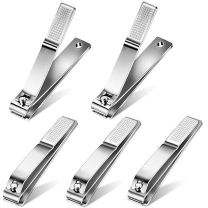 5 Pack Straight Edge Nail Clippers Stainless Steel, Large Toenail Clippers for Thick Nails, Flat Nail Clipper Toe Nail Clippers for Men Women Seniors, Flat Nail Cutter Silver 3.15 Inch - color: Silver-5 Pcs