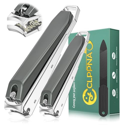 Nail Clippers for Men with Catcher, CLPPNA 2-Pack Large & Small Anti-Splash Nail Clippers Set, Ultra Sharp Sturdy Fingernail and Toenail Clipper Cutters for Men Women, Black - style: 3PCS(Big&Small Nail Clippers)