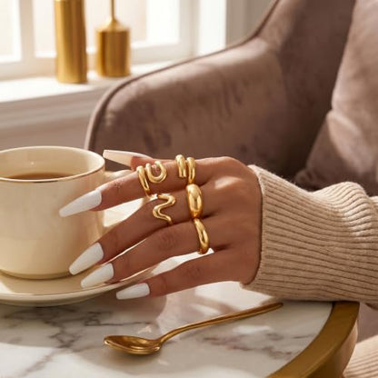 YEEZII Chunky Gold Rings for Women Non Tarnish, 18K Gold Plated Stackable Thumb Ring, Statement Women Rings Set - color: Gold-B