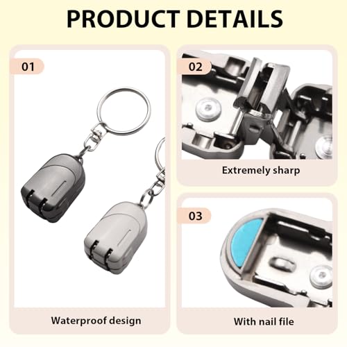 2 Pcs Folding Nail Clipper Keychain Set, Travel Nail Clippers | Compact portable nail clippers for fingernails and toenails, key ring design for women and men on the go, black and silver