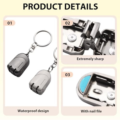 2 Pcs Folding Nail Clipper Keychain Set, Travel Nail Clippers | Compact portable nail clippers for fingernails and toenails, key ring design for women and men on the go, black and silver