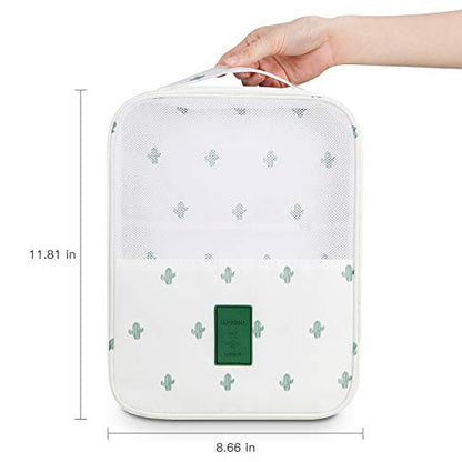 Mossio Shoe Bag Holds 3 Pair of Shoes for Travel and Daily Use Storage Pouch - color: White Cactus