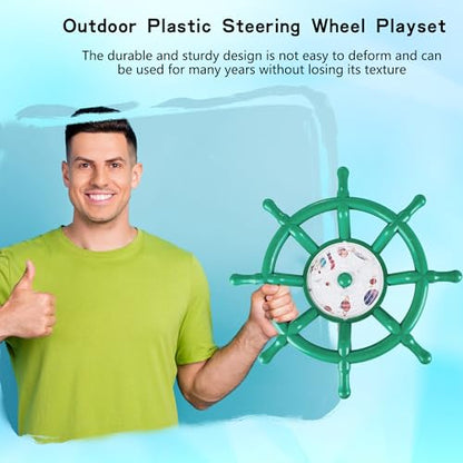 Kids Playground Accessories Outdoor Plastic Steering Wheel Playset Pirate Ship Wheel for Playhouse Garden Backyard Tree House - color: Green Set 1