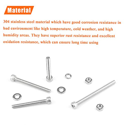HELIFOUNER 200 Pieces M4 x 30mm /35mm /40mm /45mm /50mm, Hex Socket Head Cap Metric Screws Bolts Washers Nuts Kit, 304 Stainless Steel - size: M4 x 30/35/40/45/50mm
