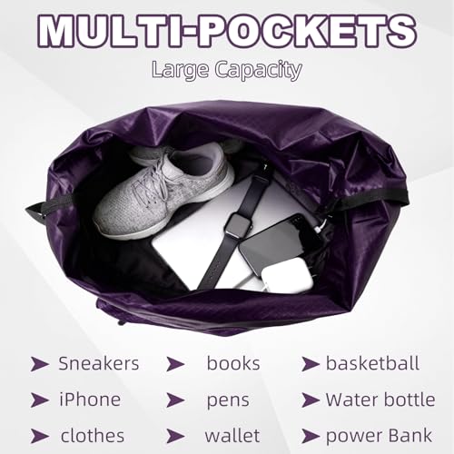 Tygelluis Drawstring Backpack, Waterproof Gym Bag with Water Bottle Pocket for Women Men, Pull String Sport Bag for Swim, Soccer and Basketball,Purple - color: Purple1