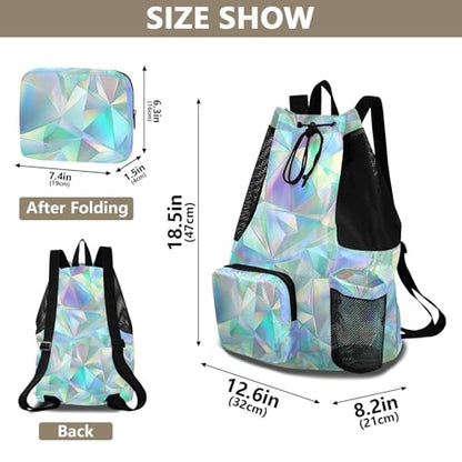 Drawstring Climbing Gym Bag With Pockets Drawstring Backpack with Wet Dry Compartments Holographic Shine Pattern Colorful