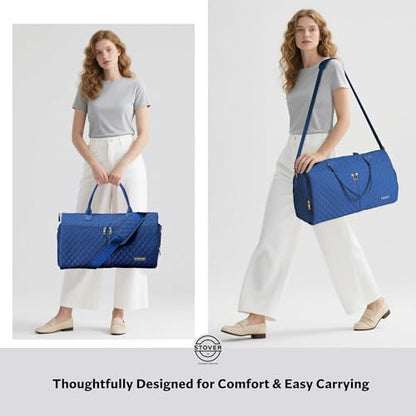 STOVER Women’s Convertible Garment Duffel Bag for Travel – 2-in-1 Carry-On Weekender/Overnight Tote - Wrinkle-Free Dresses, Suits & Clothes + Shoe Compartment & Bonus Toiletry Bag (Sapphire Blue) - color: Sapphire Blue