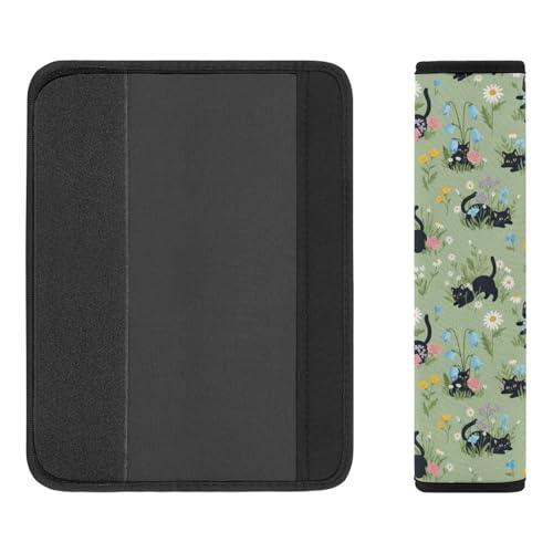 2 Pack Soft Padded Seat Belt Cover for Girls and Boys, All Vehicles, Black Cat Flower Harness Pads Strap, Anti-Slip Pad - color: Pattern 1121