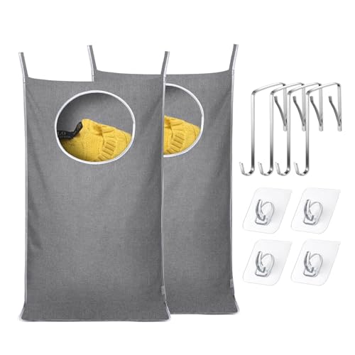 KEEPJOY 2Pack Space-Saving Hanging Laundry Bag, Door Laundry Hamper with 2 Different Types of Hooks, 30x20 Inch Oxford Fabric Laundry Storage Bag for Dirty Clothes (Grey-2Pack) - color: Grey-2Pack