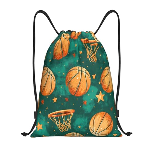 Drawstring Sports Backpacks - Lightweight Swim Gym Bags for Women Men String Sackpack for Beach Travel Yoga(Small, Basketball Pattern) - color: Basketball Pattern, size: Small