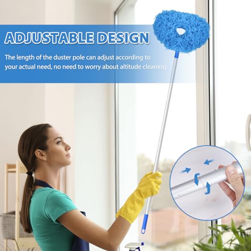 FONUNO Ceiling Fan Cleaner Duster High Ceiling Extended Fan Blade Cleaner | Reusable Microfiber Ceiling Fan Duster with Extension Handle from 13 to 50 Inch for Furniture Bookshelves Wall Door, Blue - color: Blue