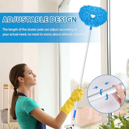 FONUNO Ceiling Fan Cleaner Duster High Ceiling Extended Fan Blade Cleaner | Reusable Microfiber Ceiling Fan Duster with Extension Handle from 13 to 50 Inch for Furniture Bookshelves Wall Door, Blue - color: Blue