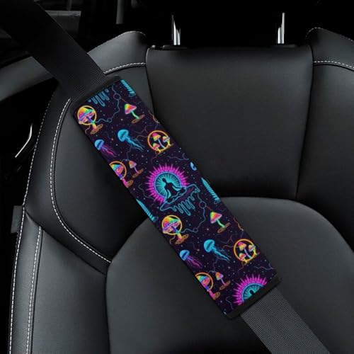 2 Pack Yoga Meditation Mushroom Flower Mandala Galaxy Space Jellyfish Car Seat Straps Shoulder Pads Breathable Shoulder Protector for Elderly Support, Most Cars, Pressure Relief - color: Pattern 658