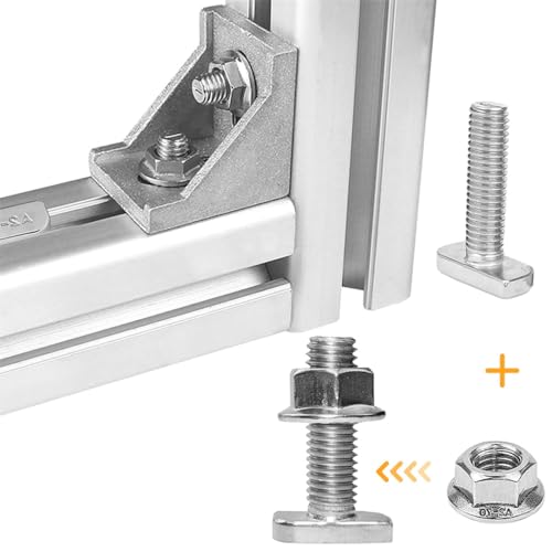 Yeasing T Bolt Set M8x20mm T Slot Drop-in Bolt Hammer Head Bolts T Shape Stud Sliding Screw with 10 Pcs Hexagon Flange Nuts for Aluminum Extrusion Profile Photovoltaic Solar Mounting, sliver