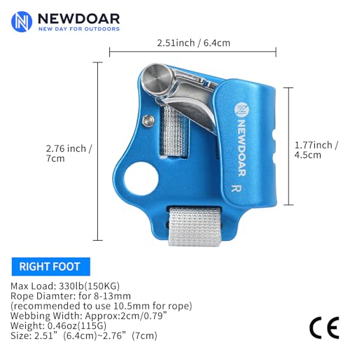 NewDoar Foot Ascender Riser Rock Climbing Mountaineering Equipment Climbing Device - color: Right blue
