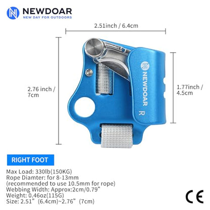 NewDoar Foot Ascender Riser Rock Climbing Mountaineering Equipment Climbing Device - color: Right blue