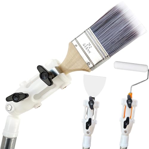 Multi Angle Paint Brush Extender V2, Long Handle Paint Brush, Extension Pole Attachments for Paint Roller, Paint Edger Tool for High Ceilings, Corner Painting Tool for Paint Extension Pole (White) - color: White