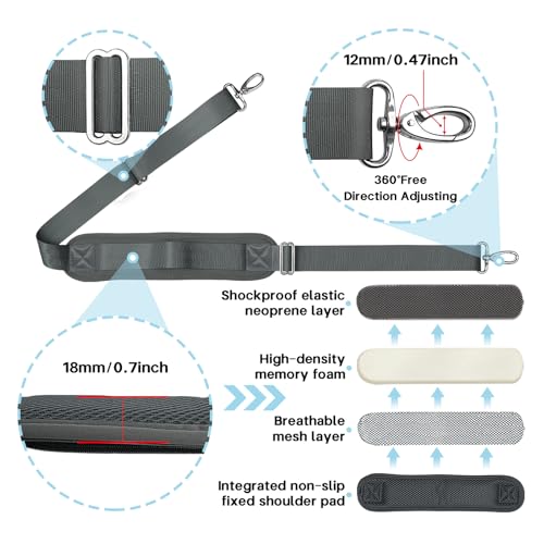 Shoulder Strap for Bag Universal Replacement 58"/67" Fixed Padded Adjustable Buckle Heavy Duty Shoulder Strap - color: Gray, size: 58"
